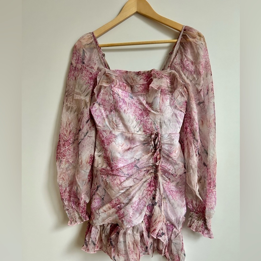 Floral print mini dress with ruffles long sleeve pattern - Picture 4 of 10